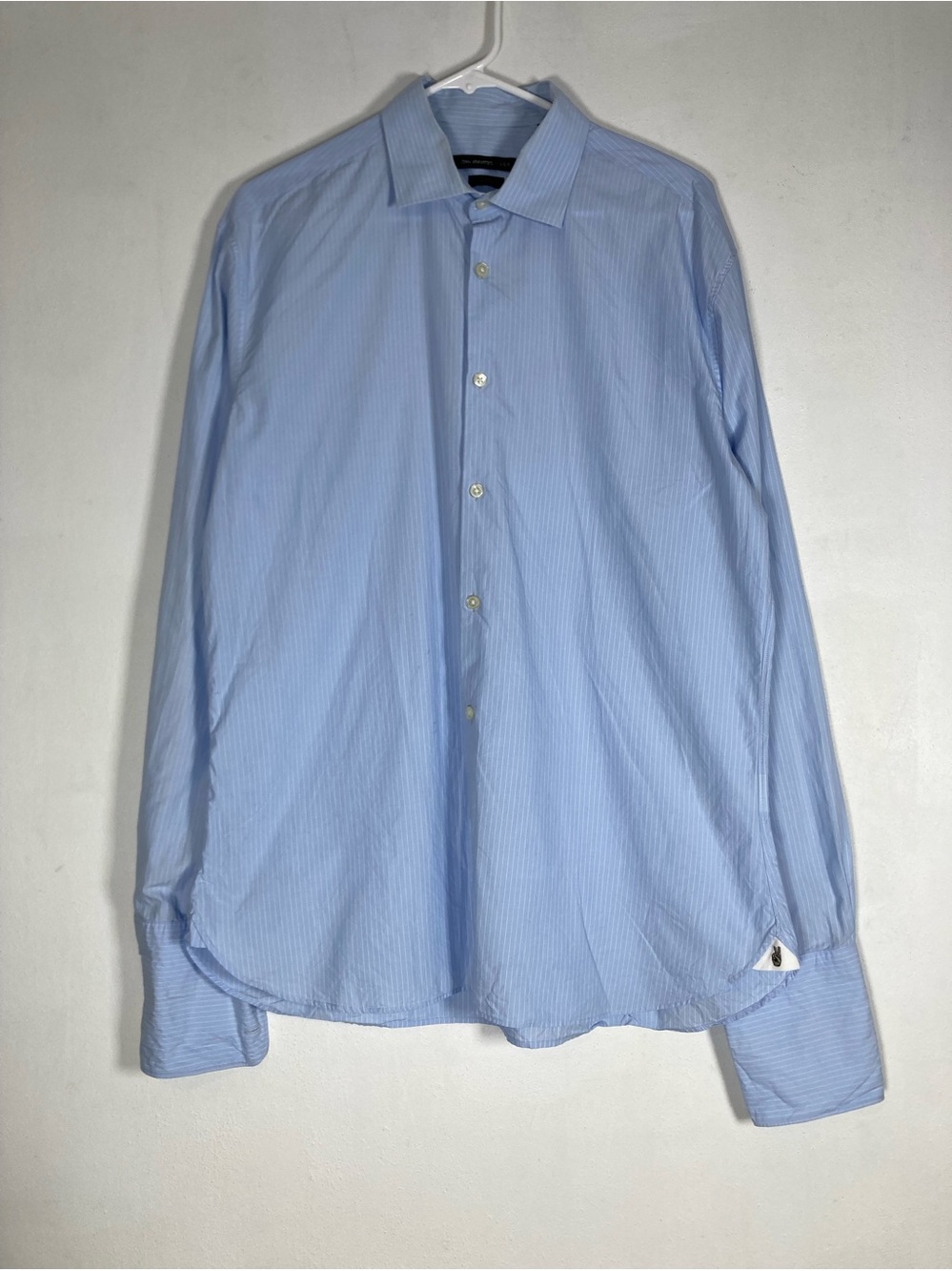 John Varvatos Dress Shirt Men 16.5 34/35 M/L Blue Button Up Slim Fit  Pinstripe